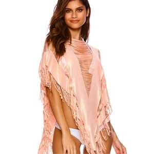 Beach Bunny Chic Fringe Poncho Cover-Up in Peach